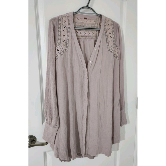 FREE PEOPLE Courtney Victorian Shirt Dress Eyelet Lace High Low Boho Size S - Picture 4 of 14